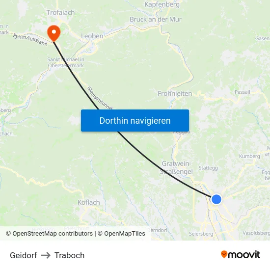 Geidorf to Traboch map