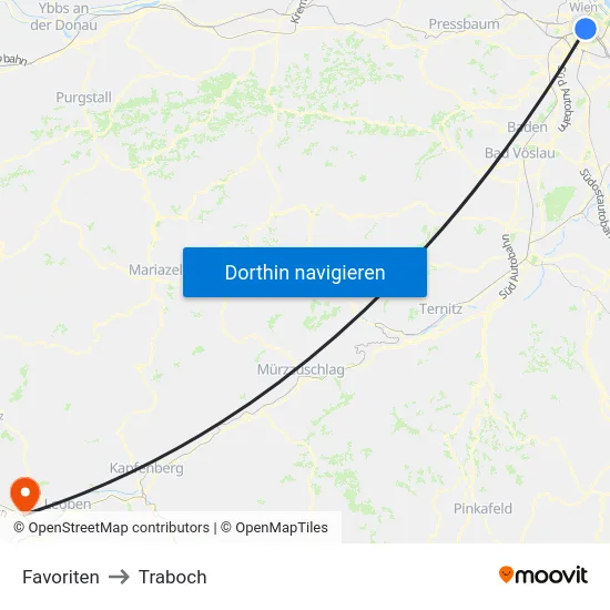 Favoriten to Traboch map