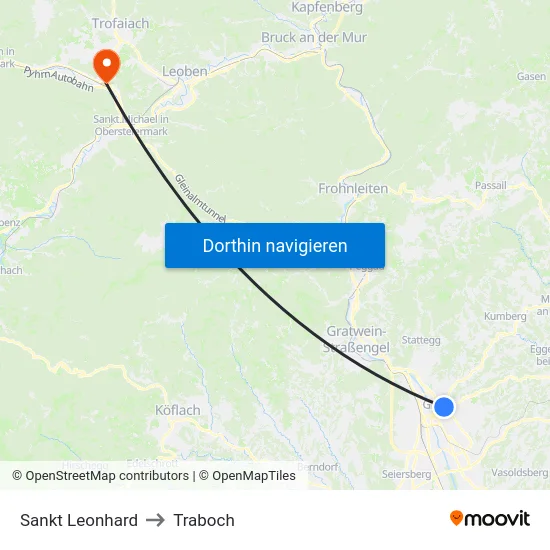 Sankt Leonhard to Traboch map