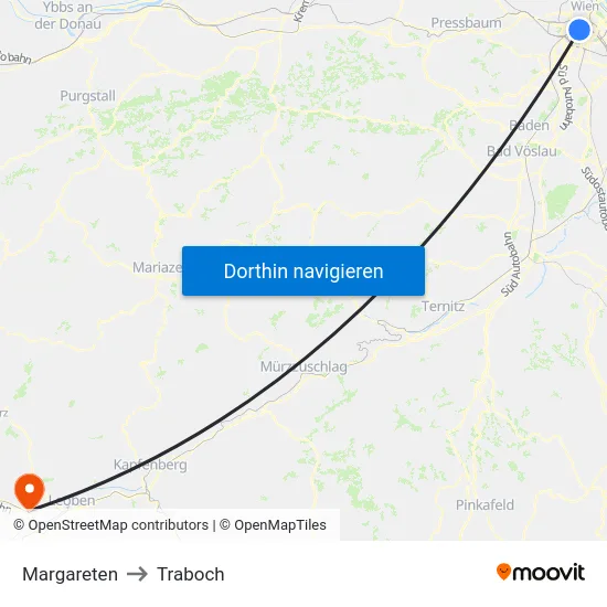 Margareten to Traboch map