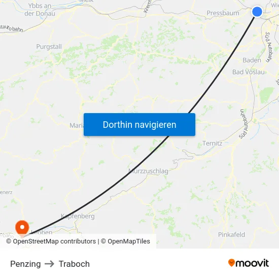 Penzing to Traboch map