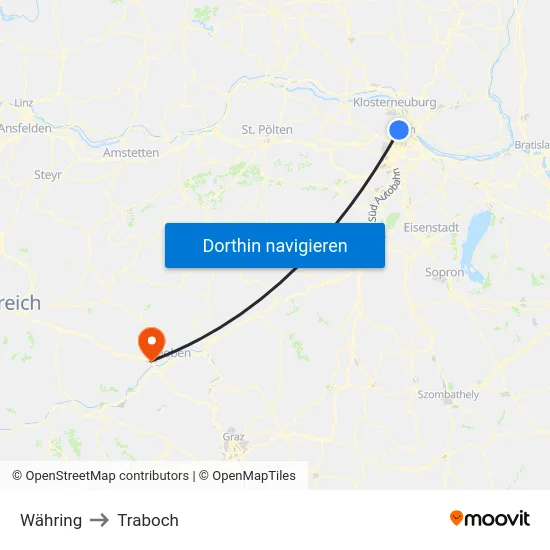 Währing to Traboch map