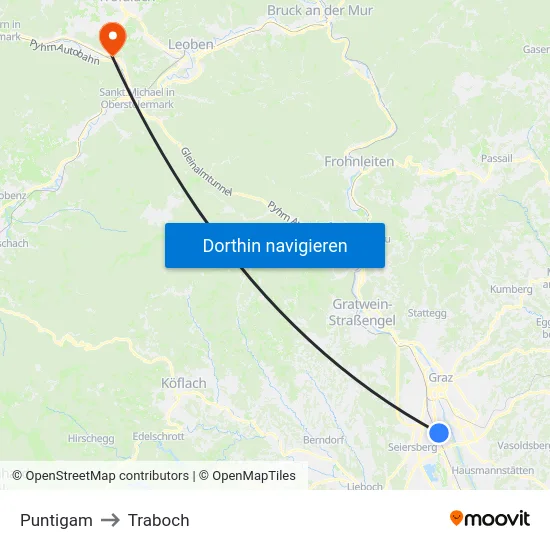 Puntigam to Traboch map