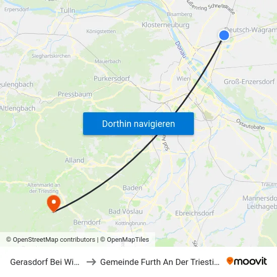Gerasdorf Bei Wien to Gemeinde Furth An Der Triesting map