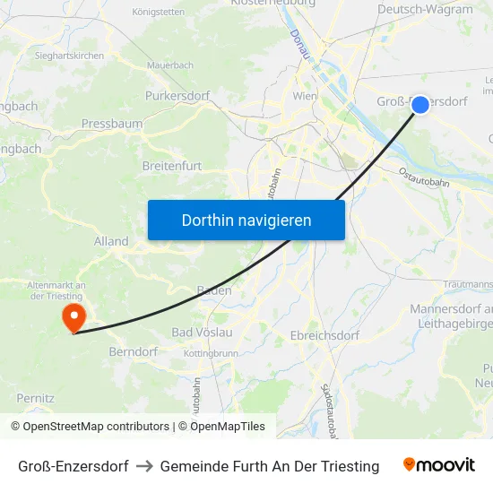 Groß-Enzersdorf to Gemeinde Furth An Der Triesting map