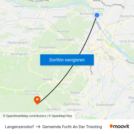 Langenzersdorf to Gemeinde Furth An Der Triesting map