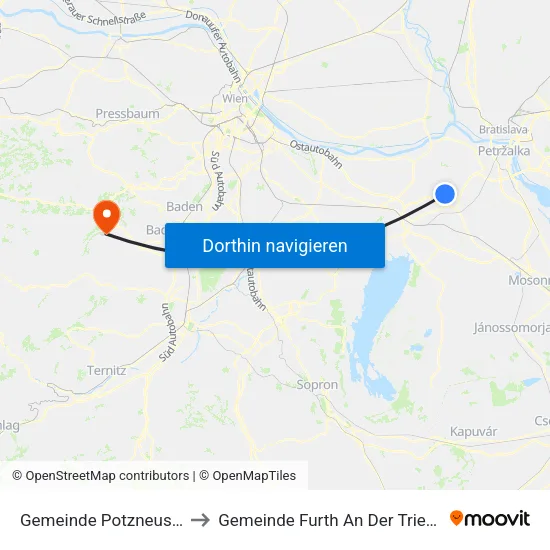 Gemeinde Potzneusiedl to Gemeinde Furth An Der Triesting map