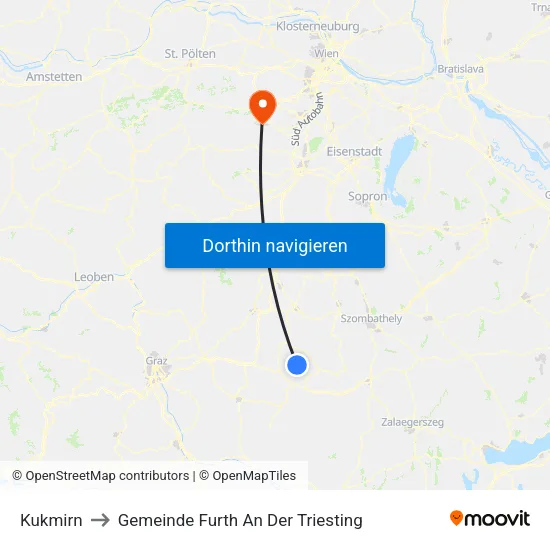 Kukmirn to Gemeinde Furth An Der Triesting map