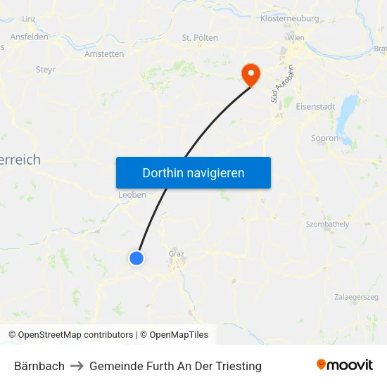 Bärnbach to Gemeinde Furth An Der Triesting map