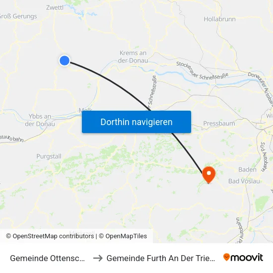 Gemeinde Ottenschlag to Gemeinde Furth An Der Triesting map