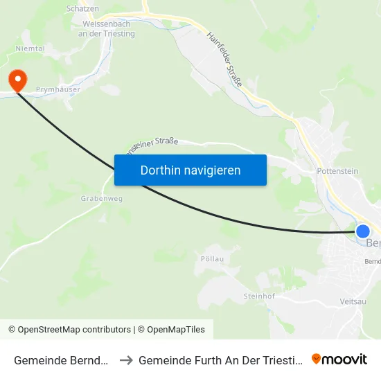 Gemeinde Berndorf to Gemeinde Furth An Der Triesting map