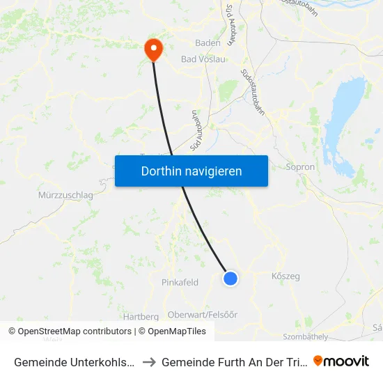 Gemeinde Unterkohlstätten to Gemeinde Furth An Der Triesting map