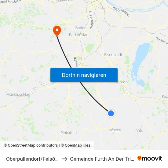 Oberpullendorf/Felsőpulya to Gemeinde Furth An Der Triesting map