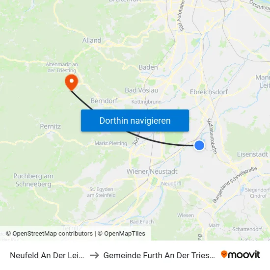 Neufeld An Der Leitha to Gemeinde Furth An Der Triesting map