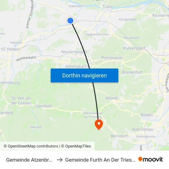 Gemeinde Atzenbrugg to Gemeinde Furth An Der Triesting map