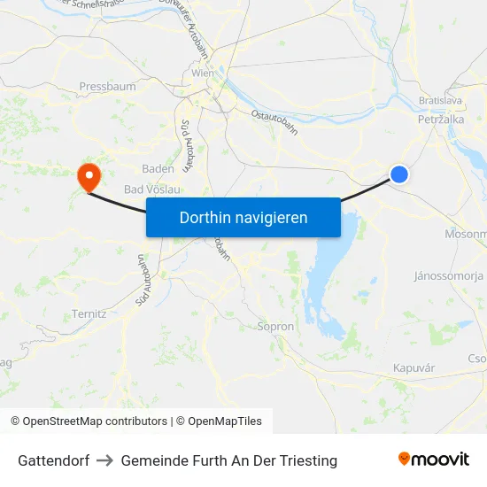 Gattendorf to Gemeinde Furth An Der Triesting map
