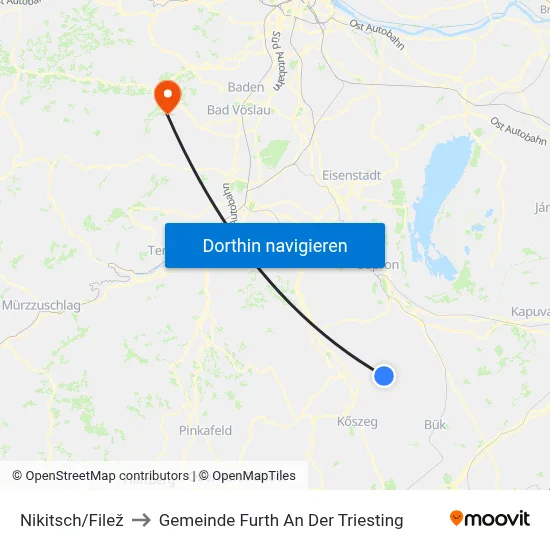 Nikitsch/Filež to Gemeinde Furth An Der Triesting map