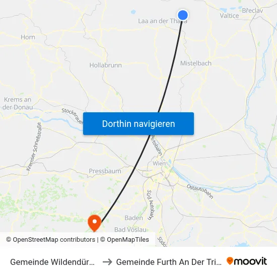 Gemeinde Wildendürnbach to Gemeinde Furth An Der Triesting map
