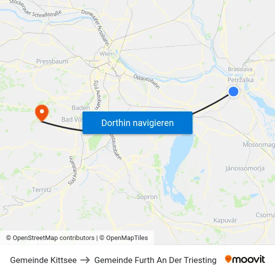Gemeinde Kittsee to Gemeinde Furth An Der Triesting map