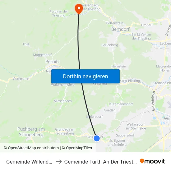 Gemeinde Willendorf to Gemeinde Furth An Der Triesting map