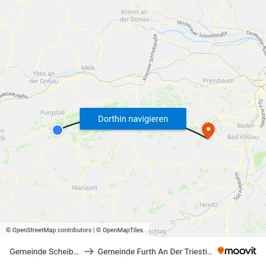 Gemeinde Scheibbs to Gemeinde Furth An Der Triesting map
