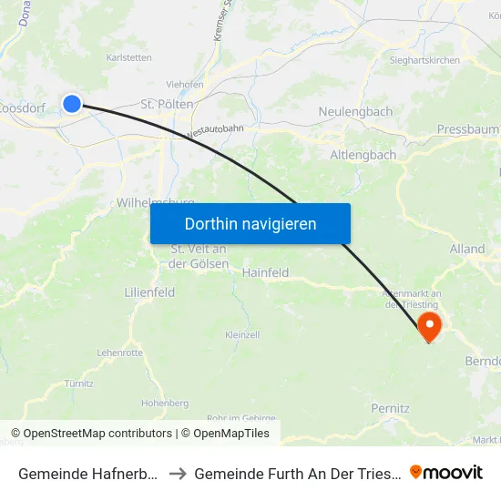Gemeinde Hafnerbach to Gemeinde Furth An Der Triesting map