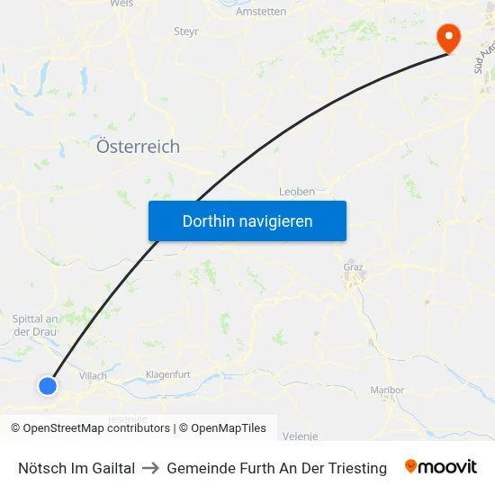 Nötsch Im Gailtal to Gemeinde Furth An Der Triesting map