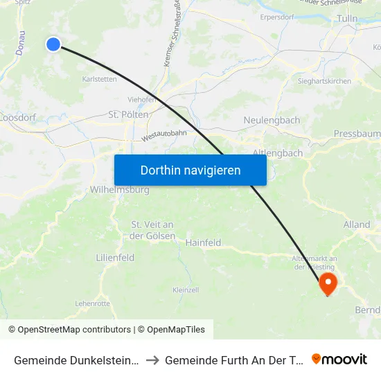 Gemeinde Dunkelsteinerwald to Gemeinde Furth An Der Triesting map