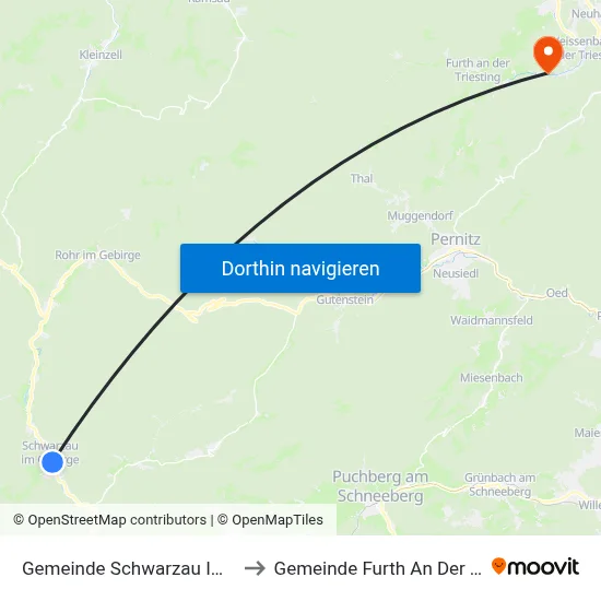 Gemeinde Schwarzau Im Gebirge to Gemeinde Furth An Der Triesting map
