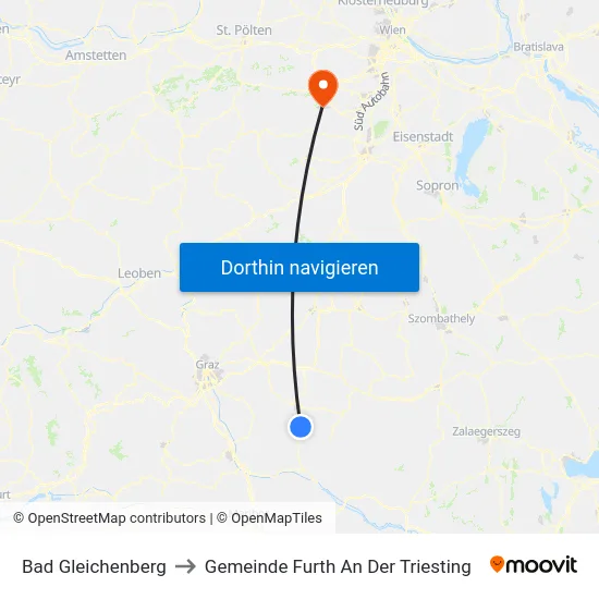 Bad Gleichenberg to Gemeinde Furth An Der Triesting map
