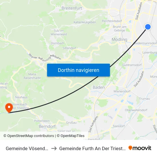 Gemeinde Vösendorf to Gemeinde Furth An Der Triesting map