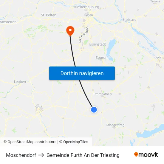 Moschendorf to Gemeinde Furth An Der Triesting map