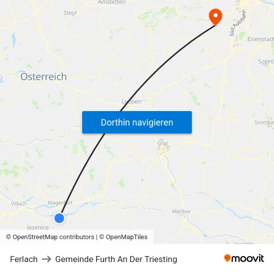 Ferlach to Gemeinde Furth An Der Triesting map