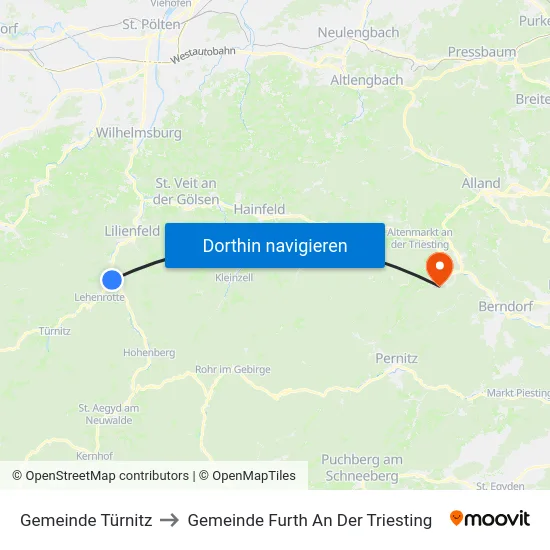 Gemeinde Türnitz to Gemeinde Furth An Der Triesting map