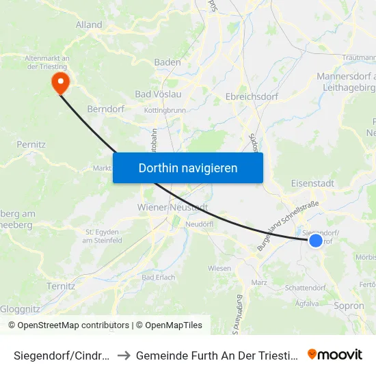 Siegendorf/Cindrof to Gemeinde Furth An Der Triesting map