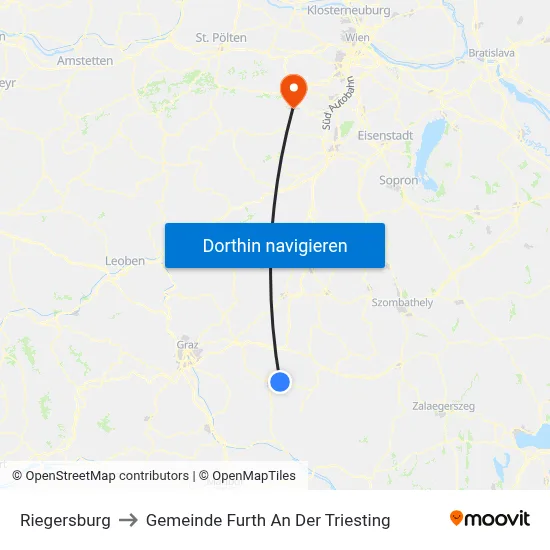 Riegersburg to Gemeinde Furth An Der Triesting map