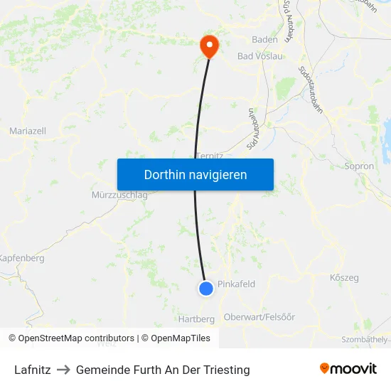 Lafnitz to Gemeinde Furth An Der Triesting map