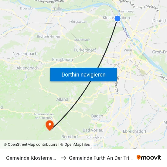Gemeinde Klosterneuburg to Gemeinde Furth An Der Triesting map