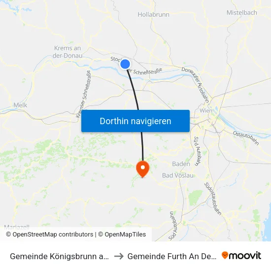 Gemeinde Königsbrunn am Wagram to Gemeinde Furth An Der Triesting map