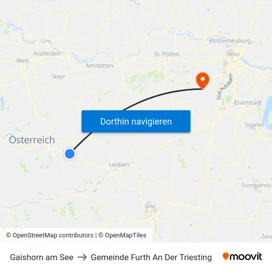 Gaishorn am See to Gemeinde Furth An Der Triesting map