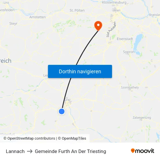 Lannach to Gemeinde Furth An Der Triesting map