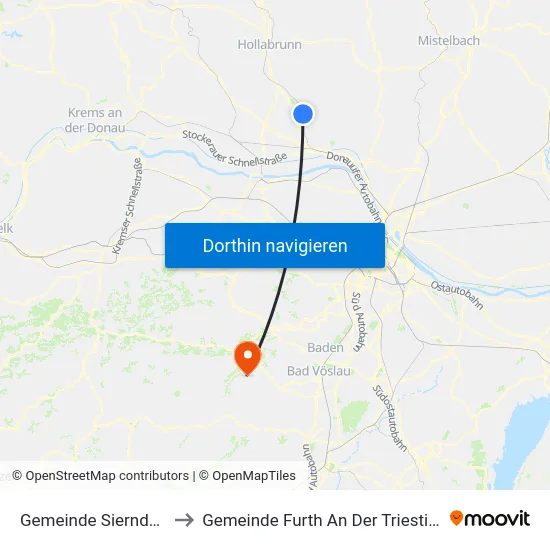 Gemeinde Sierndorf to Gemeinde Furth An Der Triesting map