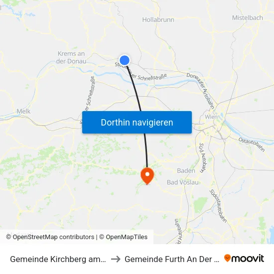 Gemeinde Kirchberg am Wagram to Gemeinde Furth An Der Triesting map