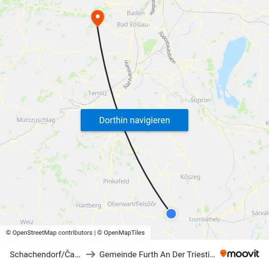 Schachendorf/Čajta to Gemeinde Furth An Der Triesting map
