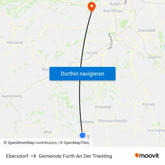 Ebersdorf to Gemeinde Furth An Der Triesting map