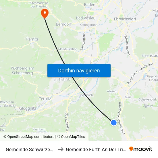 Gemeinde Schwarzenbach to Gemeinde Furth An Der Triesting map