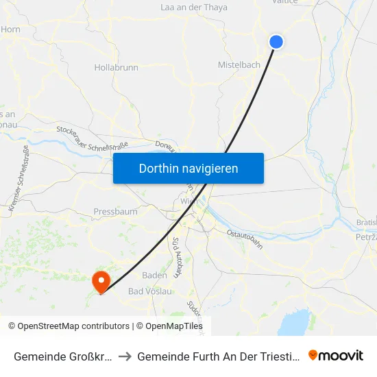 Gemeinde Großkrut to Gemeinde Furth An Der Triesting map