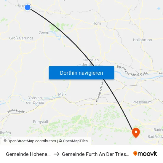 Gemeinde Hoheneich to Gemeinde Furth An Der Triesting map