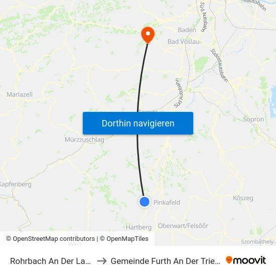Rohrbach An Der Lafnitz to Gemeinde Furth An Der Triesting map
