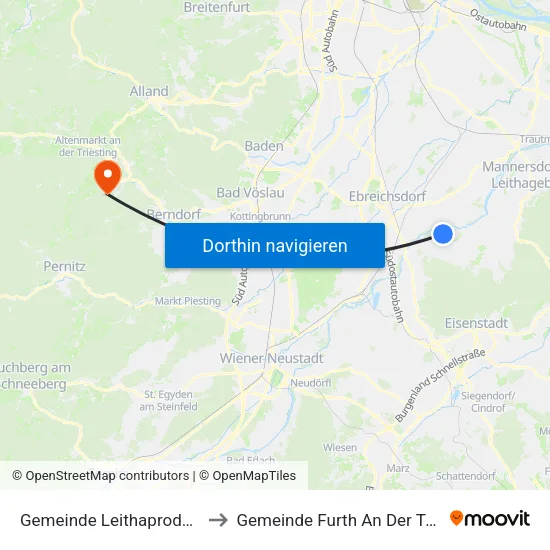 Gemeinde Leithaprodersdorf to Gemeinde Furth An Der Triesting map